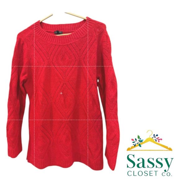 Talbots Sweaters - Talbots Red Diamond Knit Lightweight Sweater Split Hem MP EUC